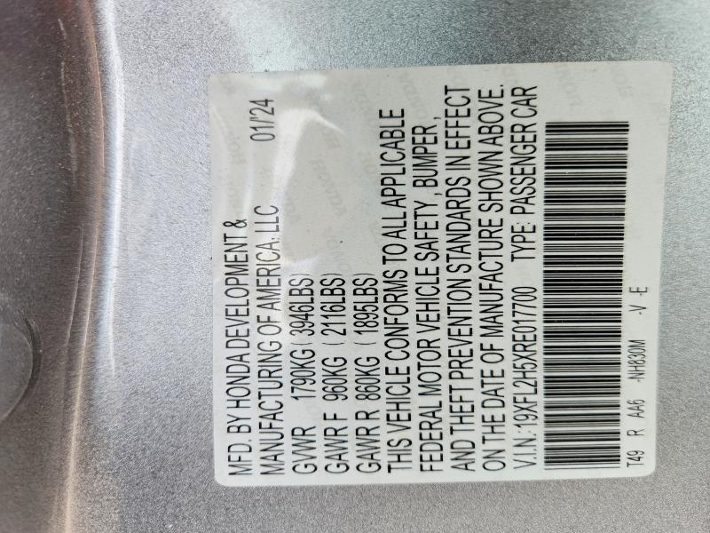 Продаж на аукціоні авто 2024 Honda Civic, vin: 19XFL2H5XRE017700, номер лоту: 57041096