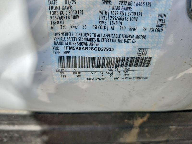 56327276 :رقم المزاد ، 1FM5K8AB2SGB27935 vin ، 2025 Ford Explorer مزاد بيع