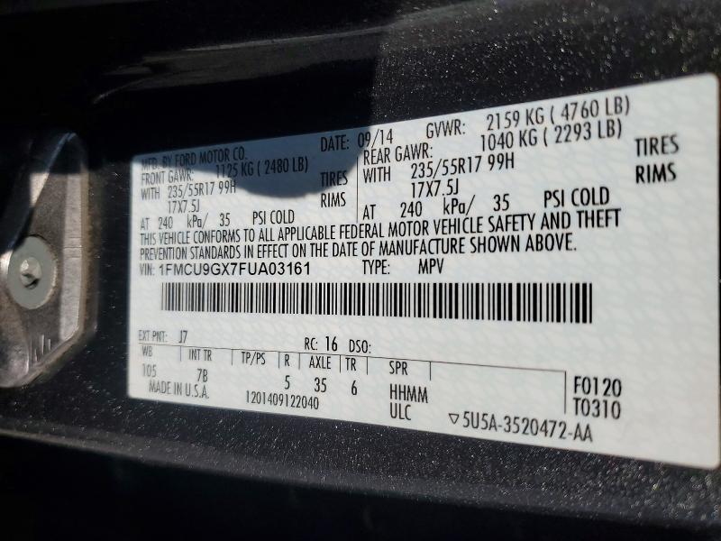 58084936 :رقم المزاد ، 1FMCU9GX7FUA03161 vin ، 2015 Ford Escape مزاد بيع