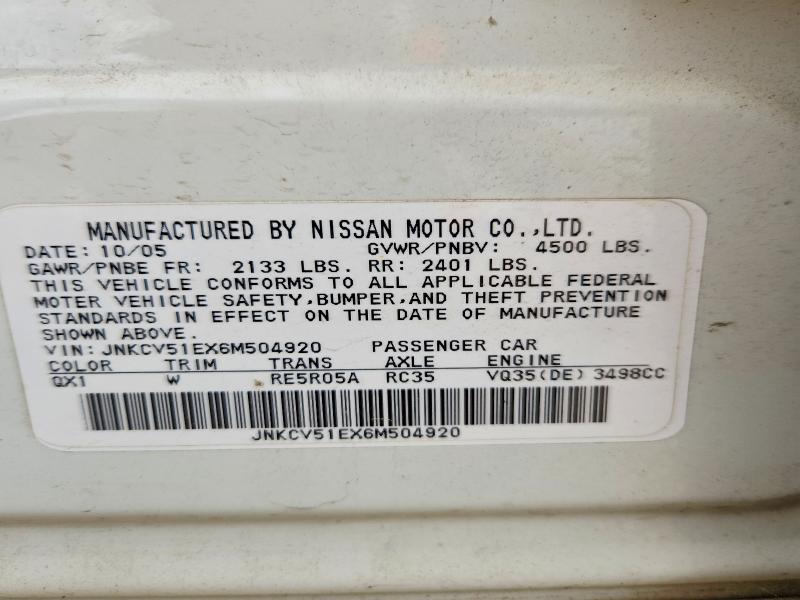 Продажа на аукционе авто 2006 Infiniti G35, vin: JNKCV51EX6M504920, номер лота: 56317616