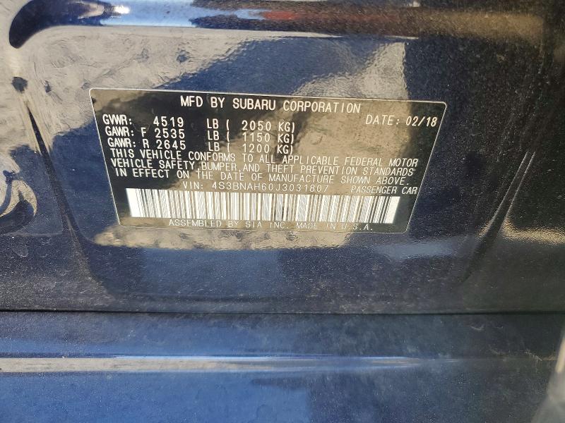 2018 Subaru Legacy მანქანა იყიდება აუქციონზე, vin: 4S3BNAH60J3031807, აუქციონის ნომერი: 56232376