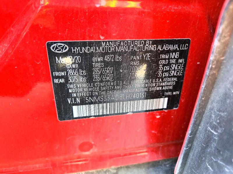 Aukcja sprzedaży 2020 Hyundai Santa Fe, vin: 5NMS33AD8LH240131, numer aukcji: 57245496