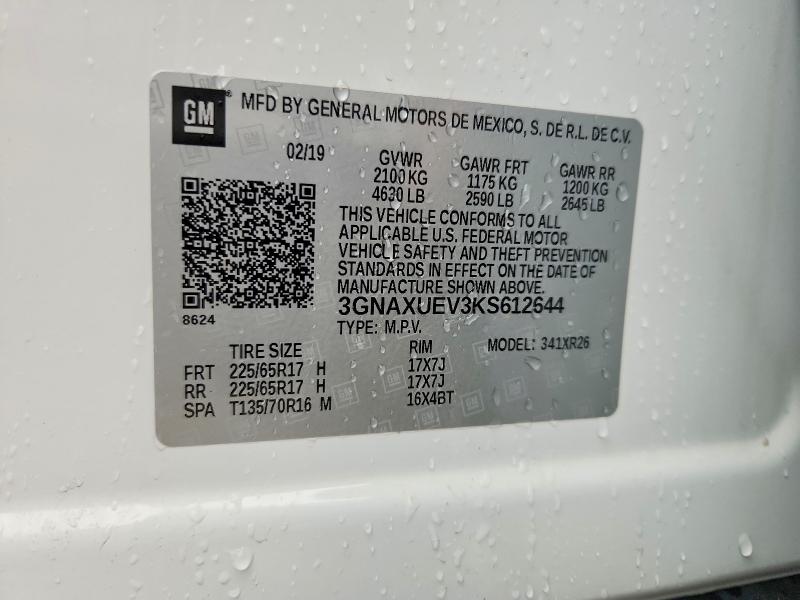 Aukcja sprzedaży 2019 Chevrolet Equinox, vin: 3GNAXUEV3KS612644, numer aukcji: 56448746