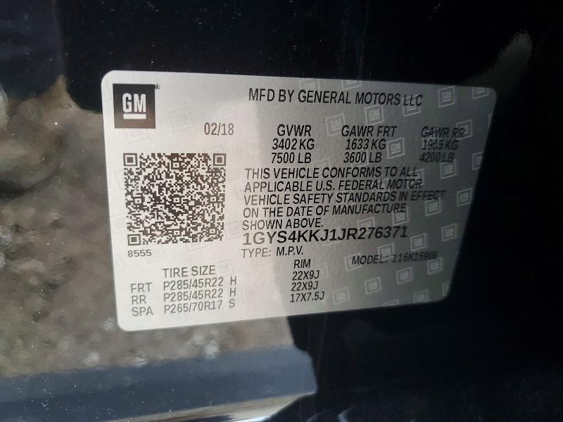 56474096 :رقم المزاد ، 1GYS4KKJ1JR276371 vin ، 2018 Cadillac Escalade مزاد بيع