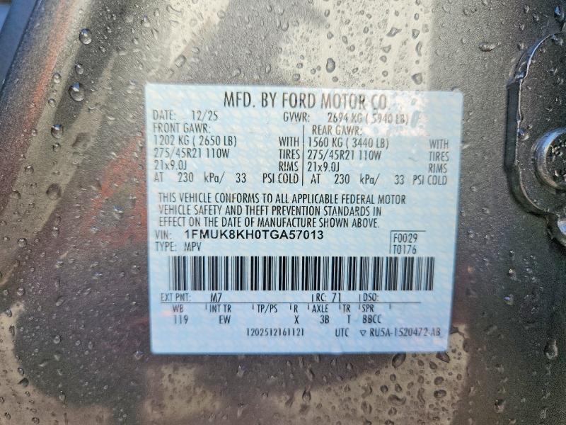 Продаж на аукціоні авто 2026 Ford Explorer, vin: 1FMUK8KH0TGA57013, номер лоту: 57404516