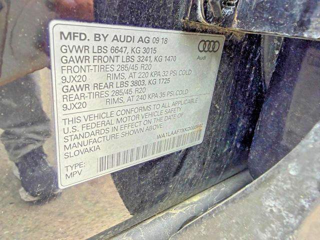 Продаж на аукціоні авто 2019 Audi Q7, vin: WA1LAAF7XKD008942, номер лоту: 58600176