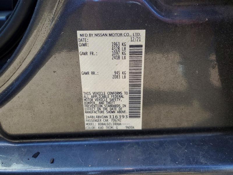 56995856 :رقم المزاد ، 1N4BL4BV1NN316393 vin ، 2022 Nissan Altima مزاد بيع
