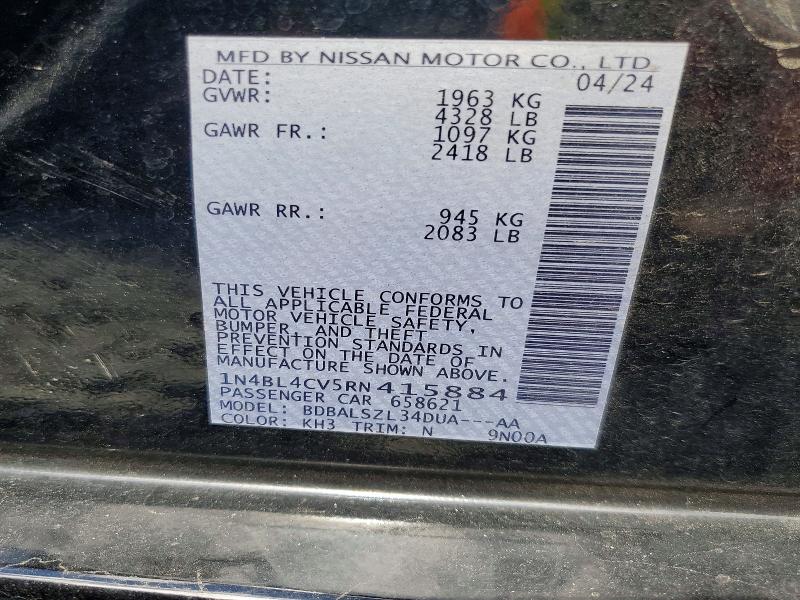 Aukcja sprzedaży 2024 Nissan Altima, vin: 1N4BL4CV5RN415884, numer aukcji: 58542686