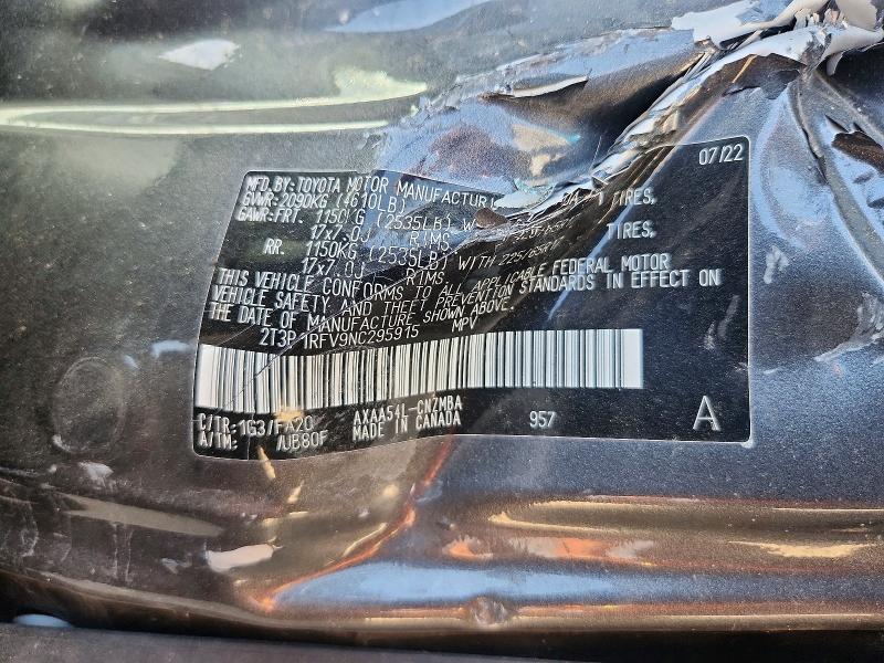 54720706 :رقم المزاد ، 2T3P1RFV9NC295915 vin ، 2022 Toyota Rav4 مزاد بيع
