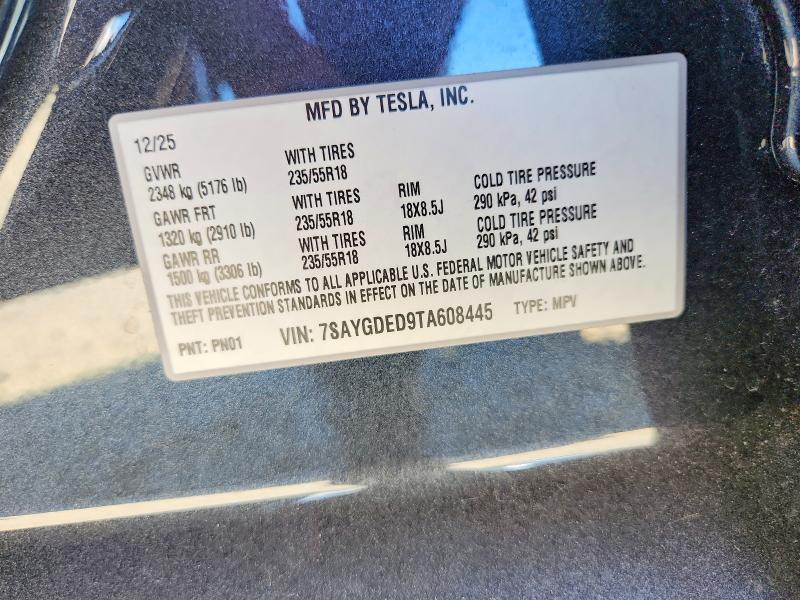 Aukcja sprzedaży 2026 Tesla Model Y, vin: 7SAYGDED9TA608445, numer aukcji: 57017736