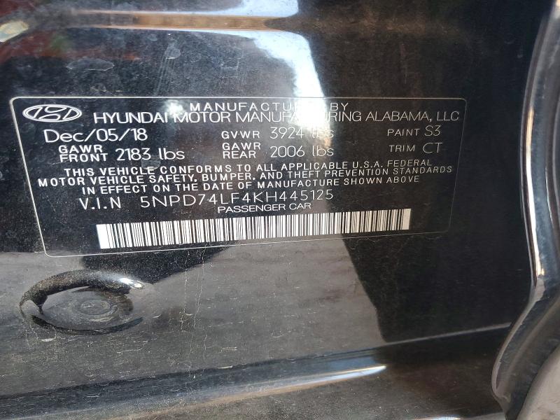 Auction sale of the 2019 Hyundai Elantra, vin: 5NPD74LF4KH445125, lot number: 85992285
