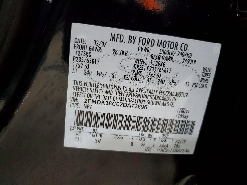 Продажа на аукционе авто 2007 Ford Edge, vin: 2FMDK38C07BA72896, номер лота: 58708286