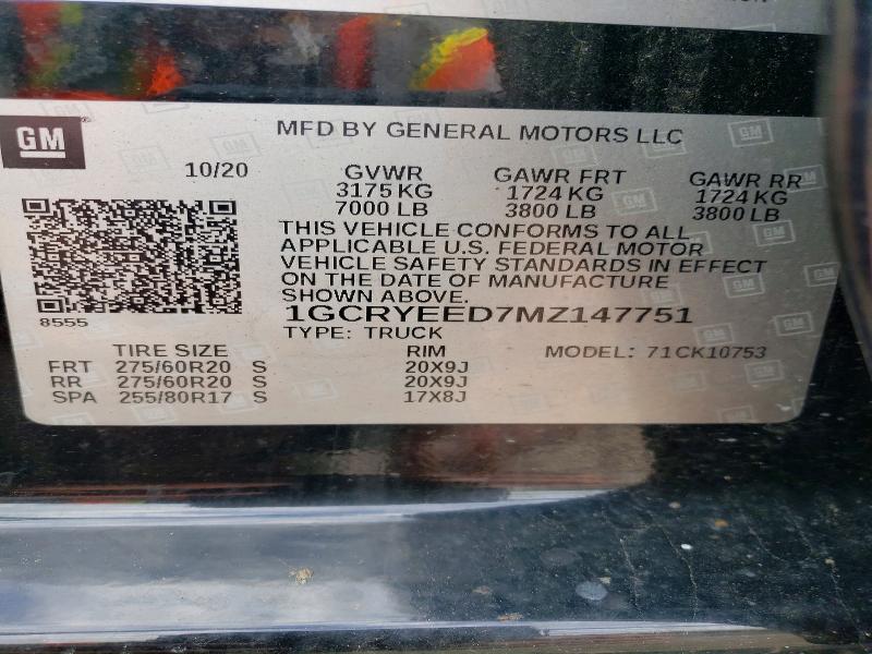 Aukcja sprzedaży 2021 Chevrolet Silverado, vin: 1GCRYEED7MZ147751, numer aukcji: 57732756
