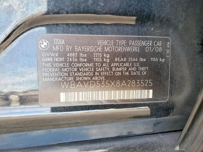 Продажа на аукционе авто 2008 Bmw 335, vin: WBAVD535X8A283525, номер лота: 56189576