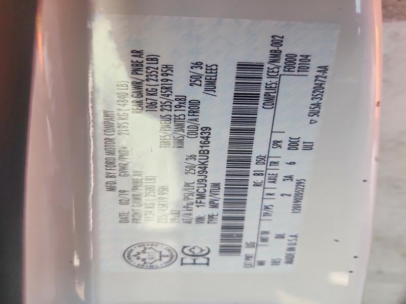 Продажа на аукционе авто 2019 Ford Escape, vin: 1FMCU9J94KUB16439, номер лота: 58973136