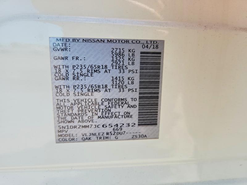 2018 Nissan Pathfinder მანქანა იყიდება აუქციონზე, vin: 5N1DR2MM7JC654232, აუქციონის ნომერი: 56584506