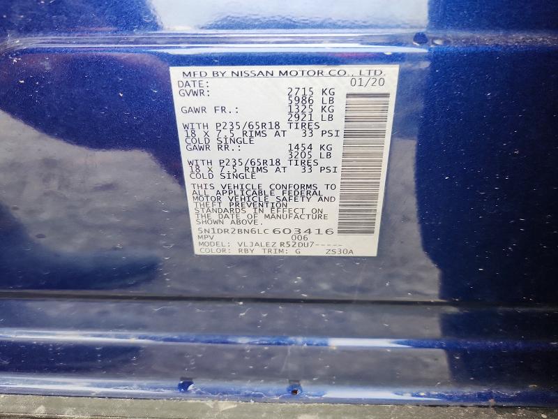 Aukcja sprzedaży 2020 Nissan Pathfinder, vin: 5N1DR2BN6LC603416, numer aukcji: 58013426