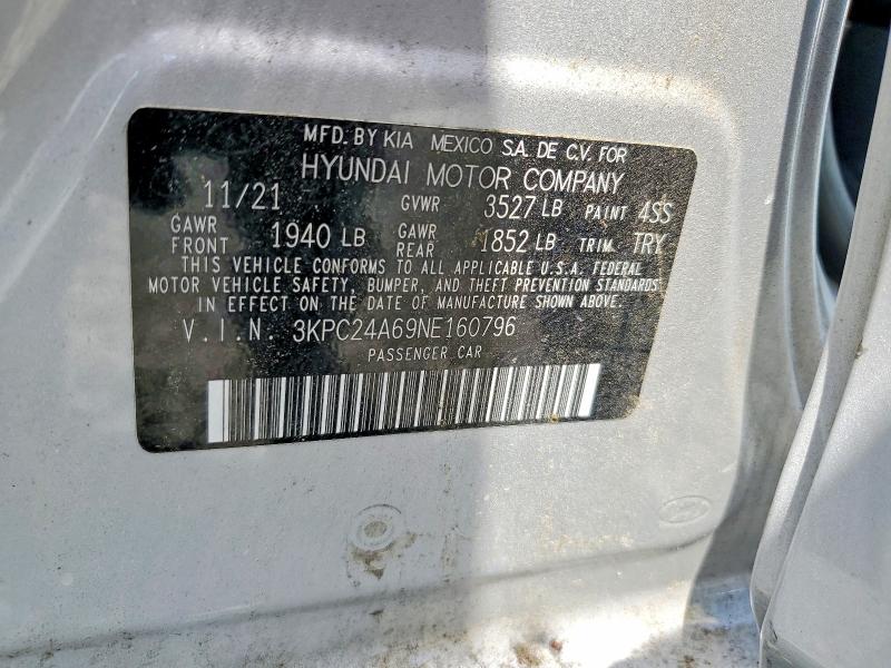 Продаж на аукціоні авто 2022 Hyundai Accent, vin: 3KPC24A69NE160796, номер лоту: 56189586