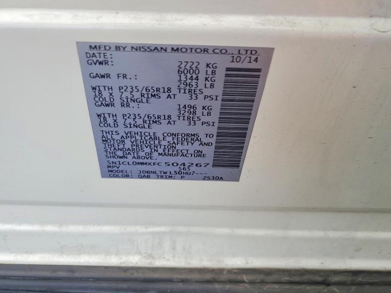Aukcja sprzedaży 2015 Infiniti Qx60, vin: 5N1CL0MMXFC504267, numer aukcji: 57274306