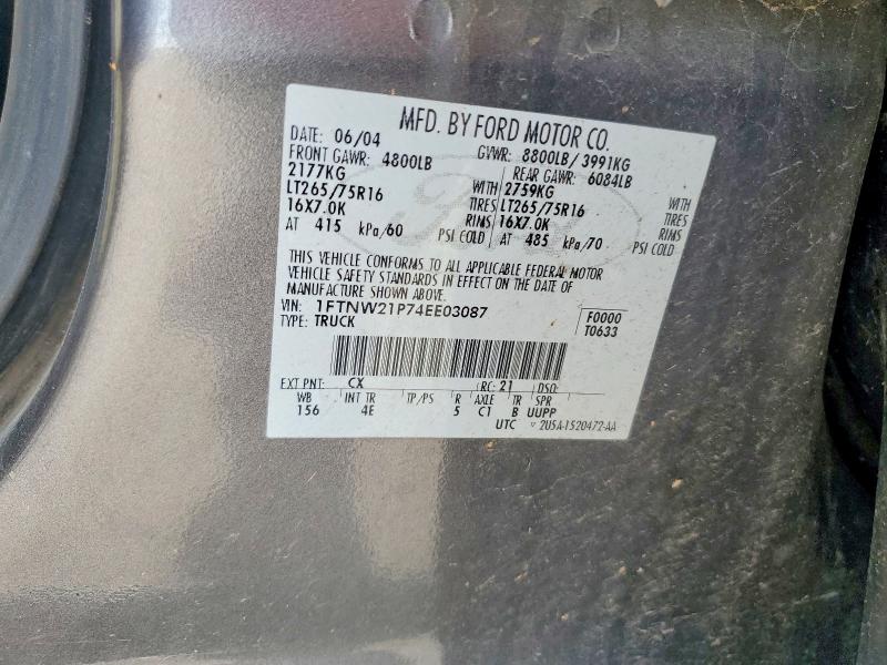 Aukcja sprzedaży 2004 Ford F250, vin: 1FTNW21P74EE03087, numer aukcji: 58654986