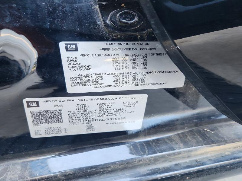Aukcja sprzedaży 2020 Chevrolet Silverado, vin: 3GCUYEEDXLG379639, numer aukcji: 54019446