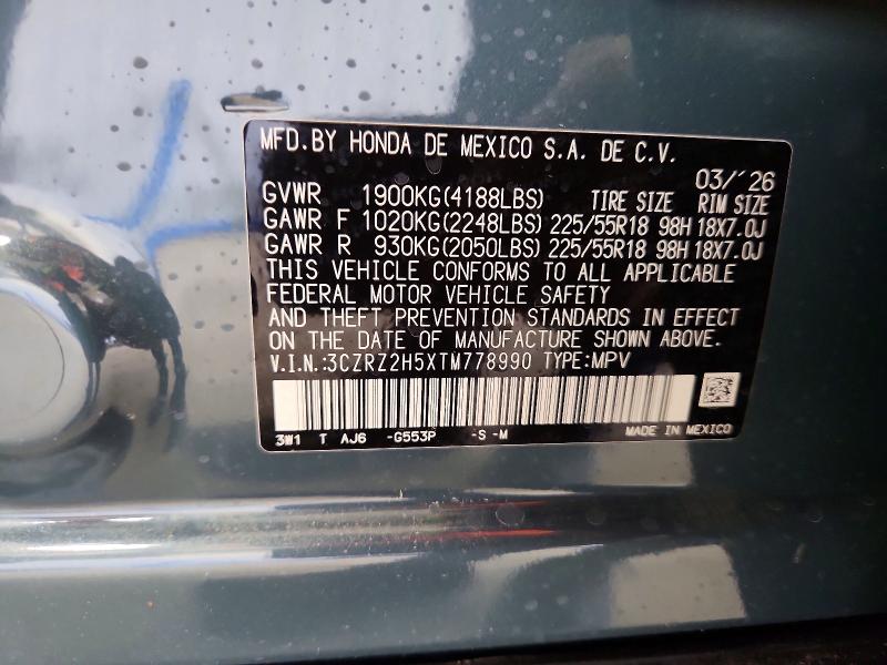 57937086 :رقم المزاد ، 3CZRZ2H5XTM778990 vin ، 2026 Honda Hr-v مزاد بيع