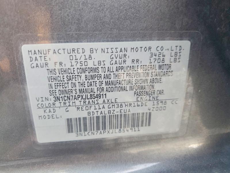 2018 Nissan Versa მანქანა იყიდება აუქციონზე, vin: 3N1CN7APXJL854911, აუქციონის ნომერი: 55712026