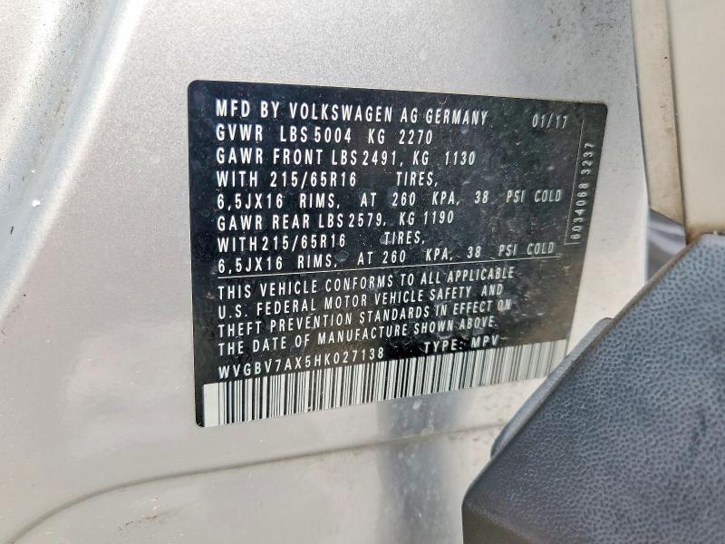 Aukcja sprzedaży 2017 Volkswagen Tiguan, vin: WVGBV7AX5HK027138, numer aukcji: 57233866