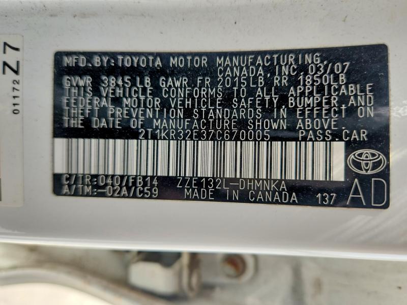 Продаж на аукціоні авто 2007 Toyota Corolla Matrix, vin: 2T1KR32E37C670005, номер лоту: 55623196