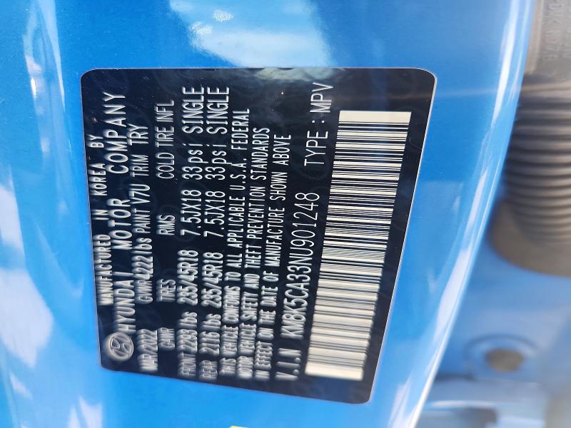 55911356 :رقم المزاد ، KM8K5CA33NU901248 vin ، 2022 Hyundai Kona مزاد بيع