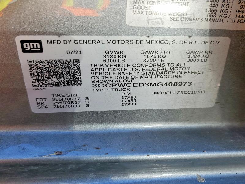 58972106 :رقم المزاد ، 3GCPWCED3MG408973 vin ، 2021 Chevrolet Silverado مزاد بيع