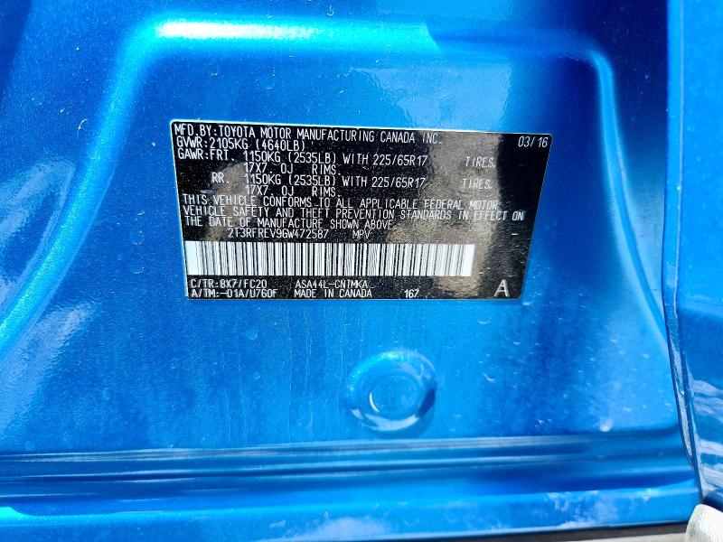 2016 Toyota Rav4 მანქანა იყიდება აუქციონზე, vin: 2T3RFREV9GW472587, აუქციონის ნომერი: 56240526