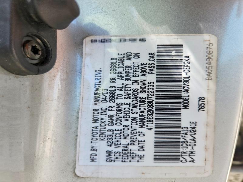Aukcja sprzedaży 2003 Toyota Camry, vin: 4T1BE32K83U722335, numer aukcji: 54900096