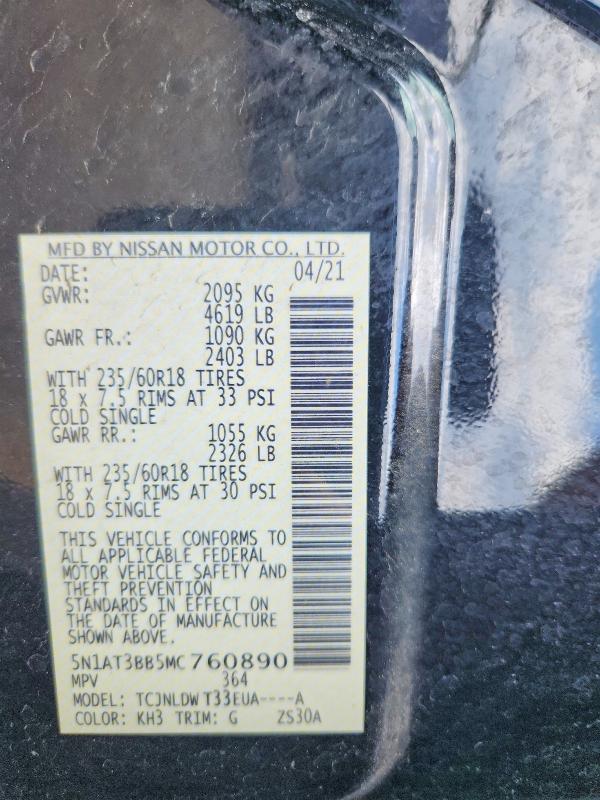 56666976 :رقم المزاد ، 5N1AT3BB5MC760890 vin ، 2021 Nissan Rogue مزاد بيع