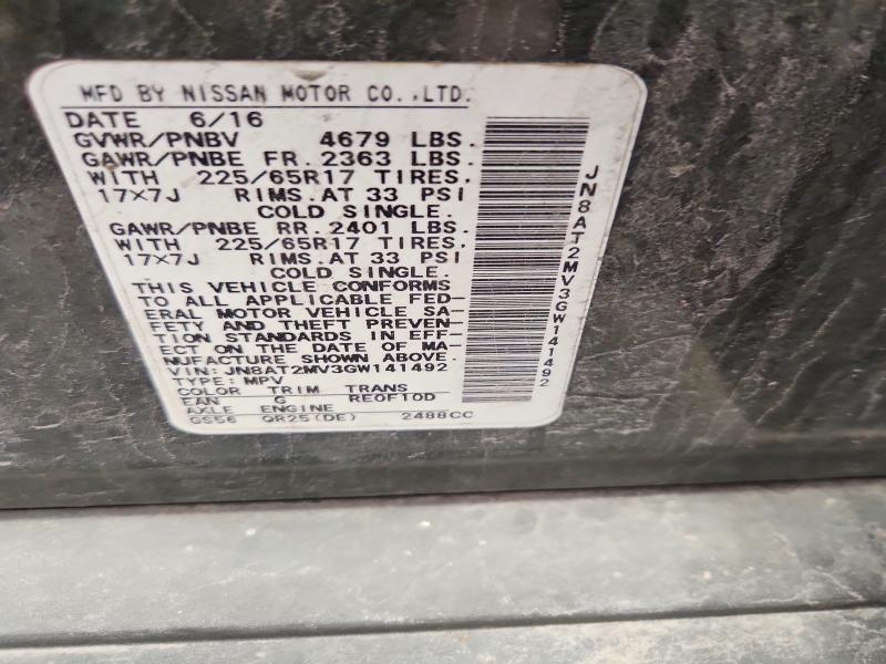 Aukcja sprzedaży 2016 Nissan Rogue, vin: JN8AT2MV3GW141492, numer aukcji: 54989026