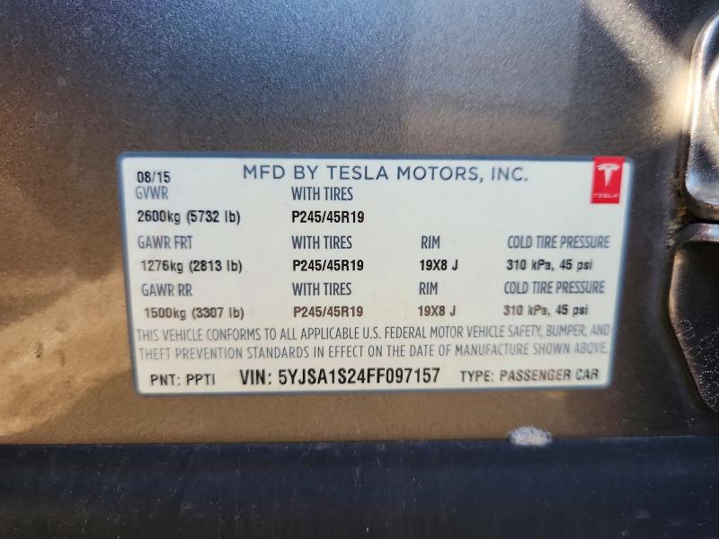 53388756 :رقم المزاد ، 5YJSA1S24FF097157 vin ، 2015 Tesla Model S مزاد بيع