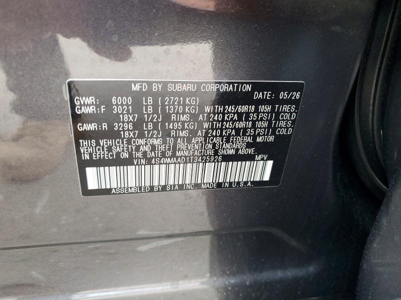 Продаж на аукціоні авто 2026 Subaru Ascent, vin: 4S4WMAAD1T3425926, номер лоту: 58633256