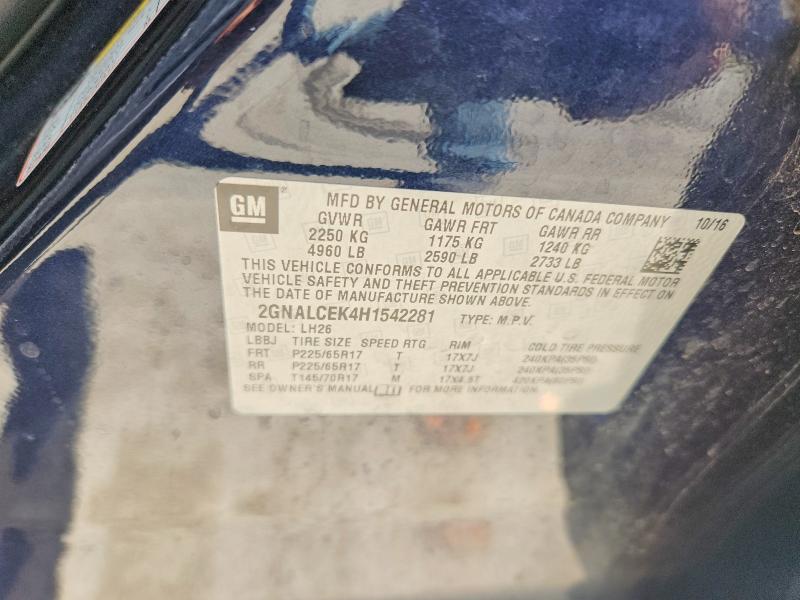 2017 Chevrolet Equinox მანქანა იყიდება აუქციონზე, vin: 2GNALCEK4H1542281, აუქციონის ნომერი: 58083956