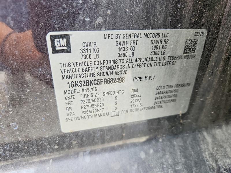 58484316 :رقم المزاد ، 1GKS2BKC5FR682498 vin ، 2015 Gmc Yukon مزاد بيع
