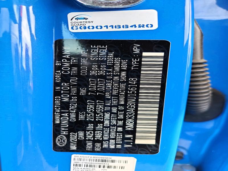 56799266 :رقم المزاد ، KM8K33AG8NU156148 vin ، 2022 Hyundai Kona مزاد بيع