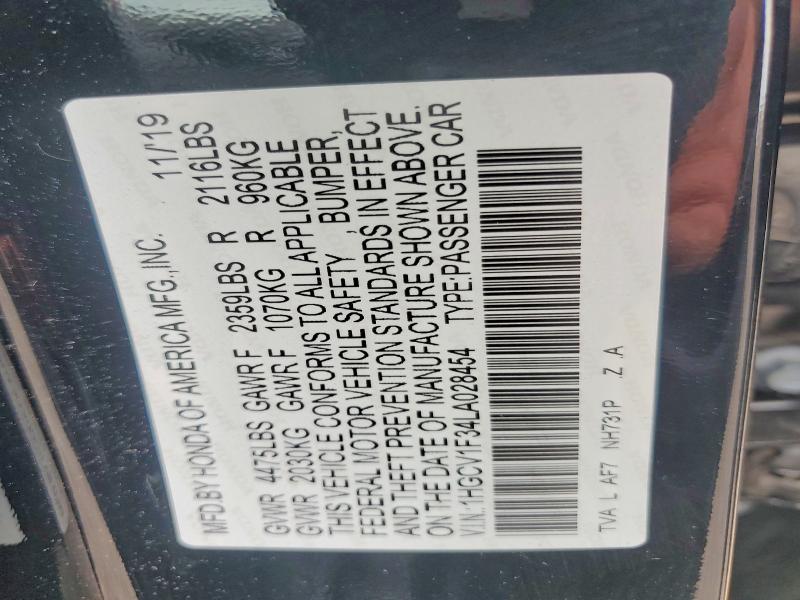 2020 Honda Accord მანქანა იყიდება აუქციონზე, vin: 1HGCV1F34LA028454, აუქციონის ნომერი: 56805916