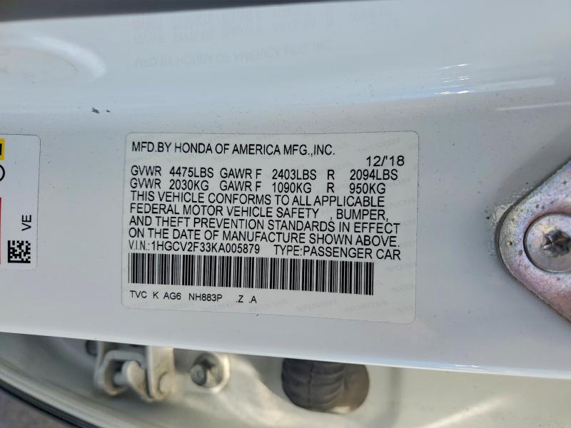 Продажа на аукционе авто 2019 Honda Accord, vin: 1HGCV2F33KA005879, номер лота: 56482466