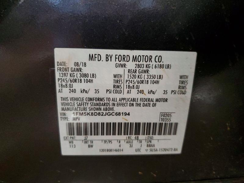 56614636 :رقم المزاد ، 1FM5K8D82JGC68194 vin ، 2018 Ford Explorer مزاد بيع
