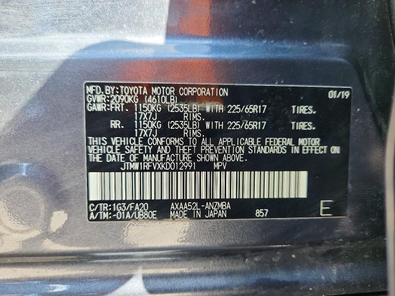 Продажа на аукционе авто 2019 Toyota Rav4, vin: JTMW1RFVXKD012991, номер лота: 56663936