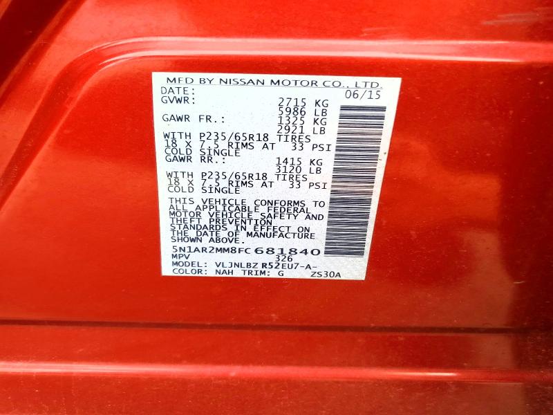 Aukcja sprzedaży 2015 Nissan Pathfinder, vin: 5N1AR2MM8FC681840, numer aukcji: 56934486