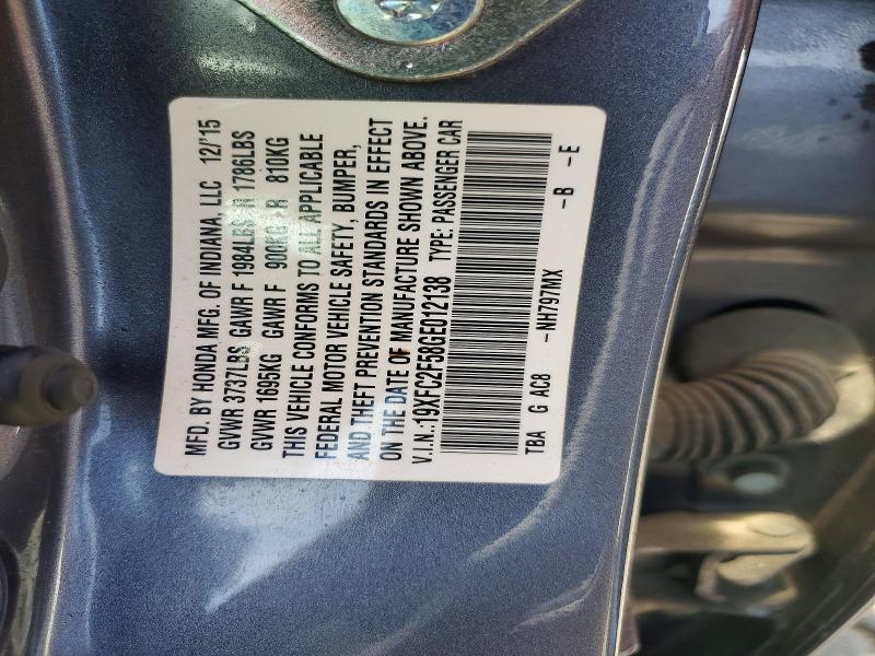 56039656 :رقم المزاد ، 19XFC2F58GE012138 vin ، 2016 Honda Civic مزاد بيع