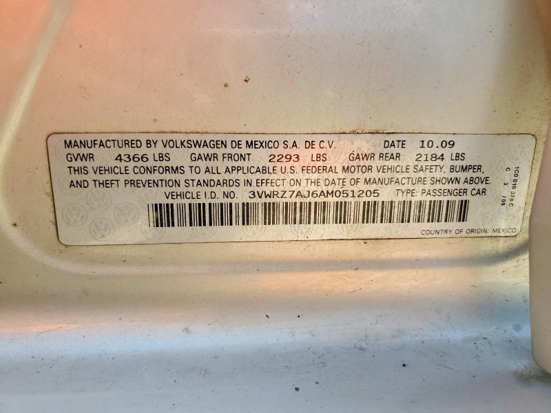 2010 Volkswagen Jetta მანქანა იყიდება აუქციონზე, vin: 3VWRZ7AJ6AM051205, აუქციონის ნომერი: 55748406