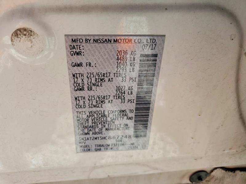 Aukcja sprzedaży 2017 Nissan Rogue, vin: 5N1AT2MT5HC867248, numer aukcji: 58490706
