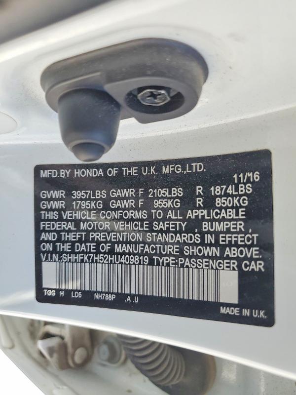 57066876 :رقم المزاد ، SHHFK7H52HU409819 vin ، 2017 Honda Civic مزاد بيع