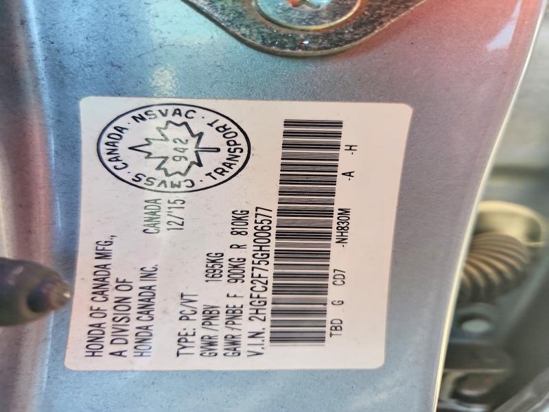 Продажа на аукционе авто 2016 Honda Civic, vin: 2HGFC2F75GH006577, номер лота: 59183746